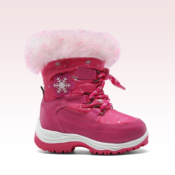Kids Non-Slip Fur Lined Snow Boots - ROSE RED - 1
